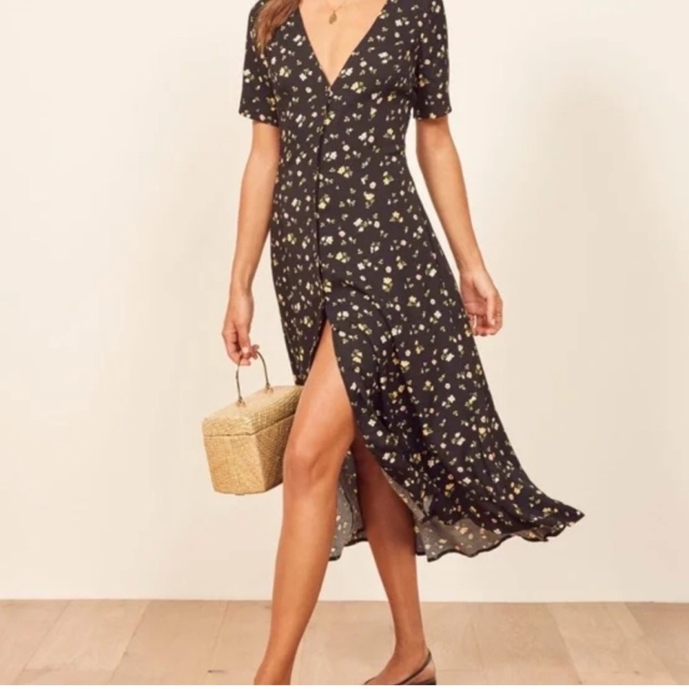 Reformation Floral Black Midi Dress